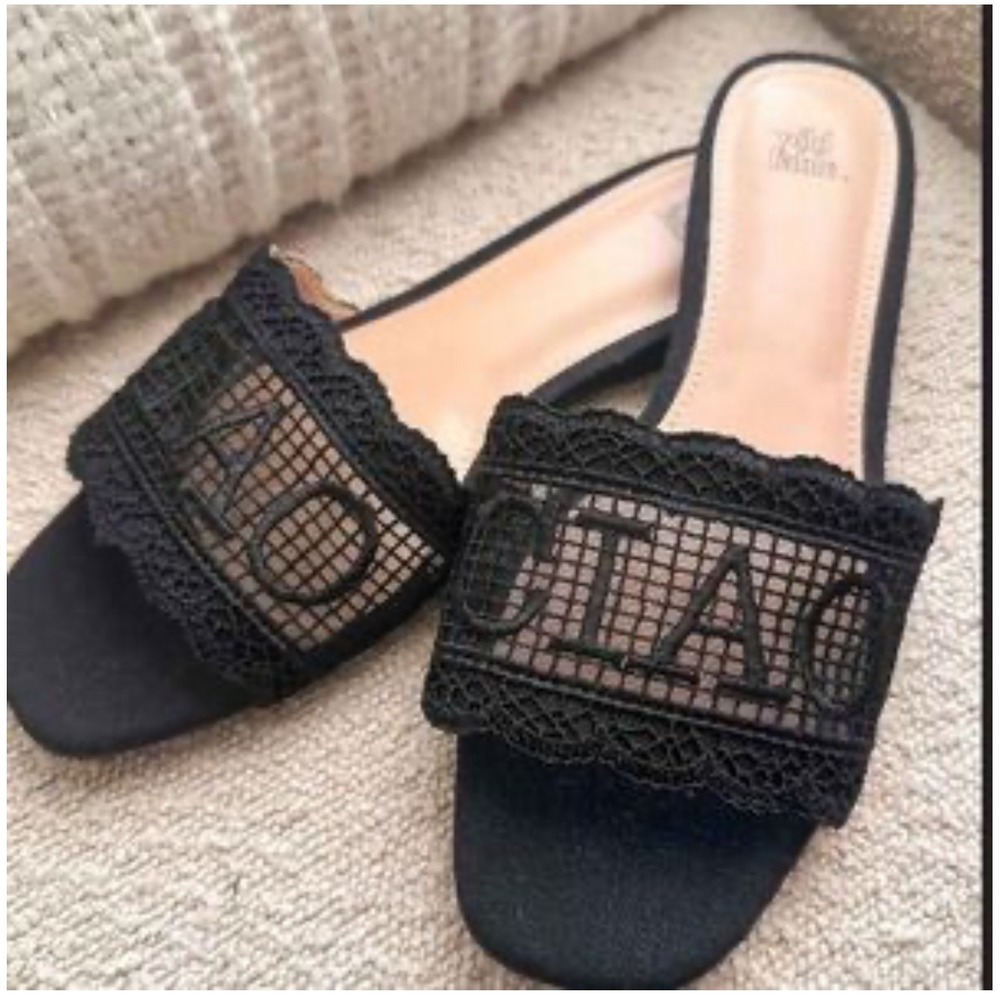 Black Lace Wild‎ Fable Slides Sandals Women's Stylish Slip On Shoes